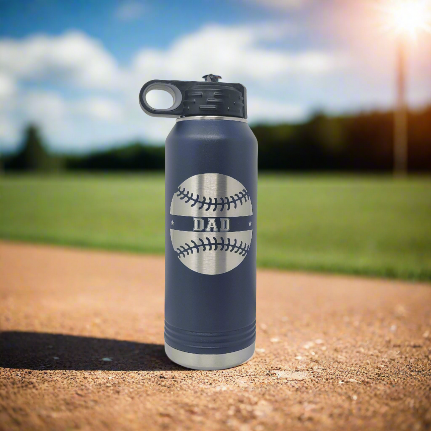 Personalized Baseball Water Bottle for Dad - Custom Engraved 32oz Stainless Steel Bottle for Father's Day, Dad Birthday and More