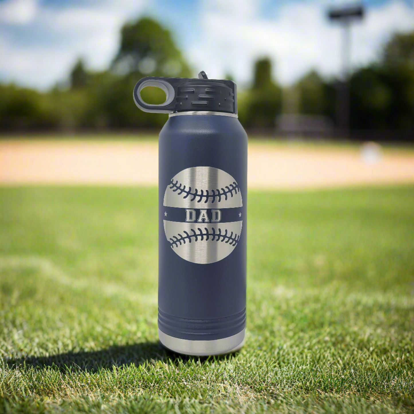 Personalized Baseball Water Bottle for Dad - Custom Engraved 32oz Stainless Steel Bottle for Father's Day, Dad Birthday and More