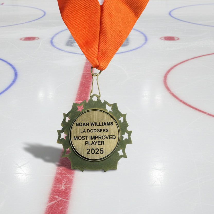 Medal with 'Noah Williams LA Dodgers Most Improved Player 2025' text on a white background
