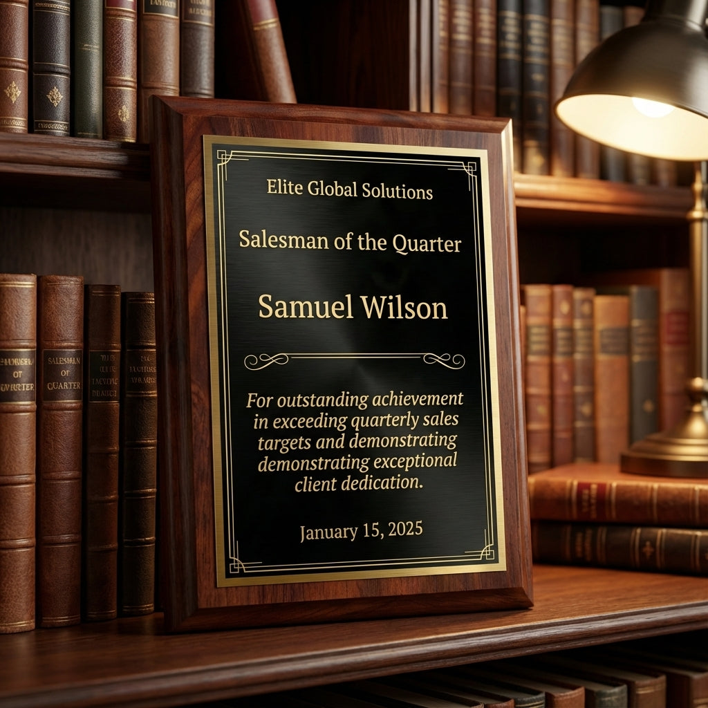 Personalized Salesman Gift Award Plaque - Employee Recognition - Quarter Award - Laser Engraved - Custom Name - View 4