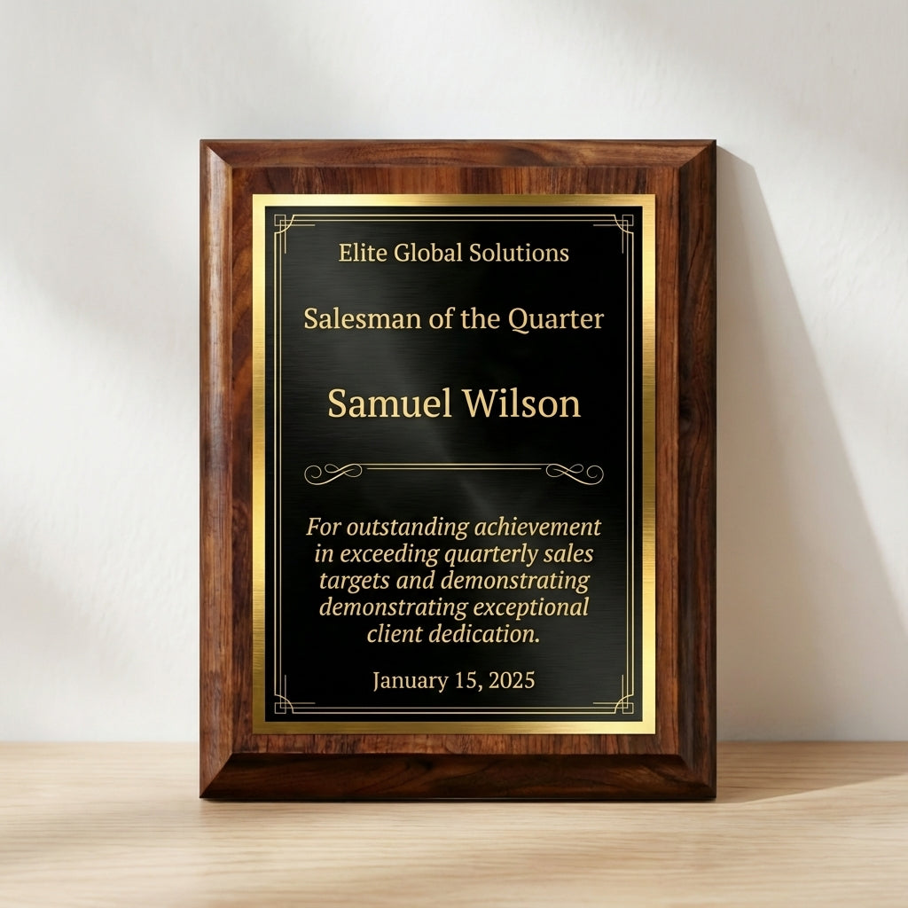 Personalized Salesman Gift Award Plaque - Employee Recognition - Quarter Award - Laser Engraved - Custom Name - View 5