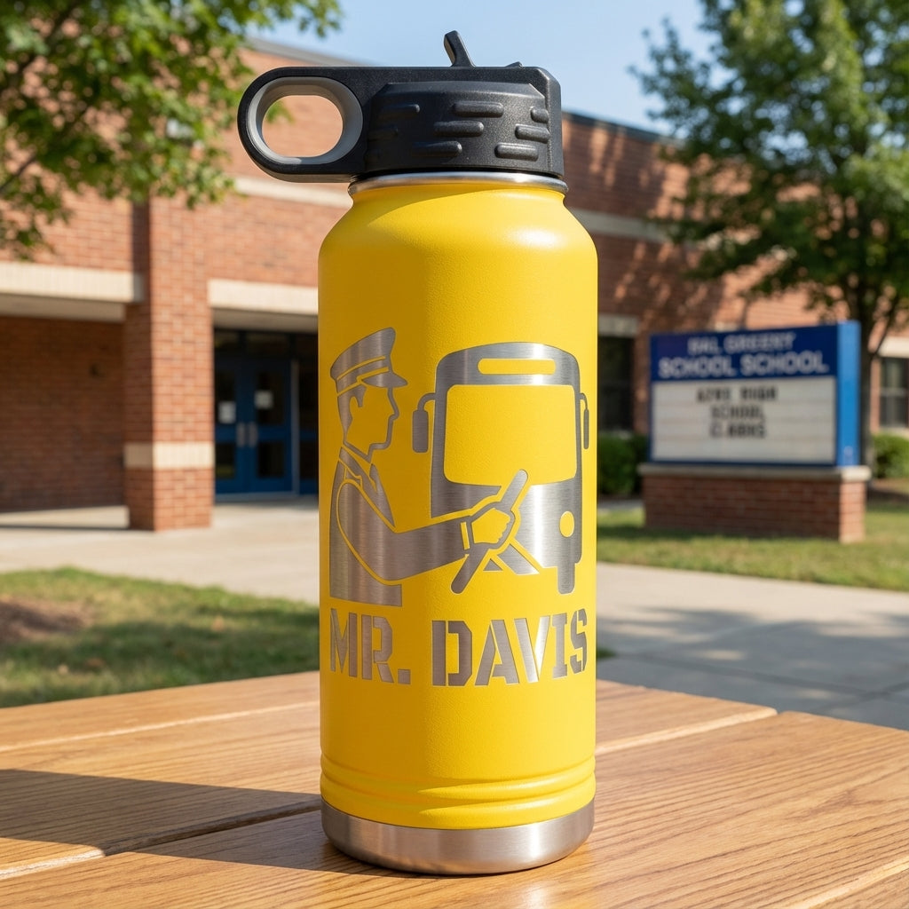 Personalized Bus Driver Gift Water Bottle, Thank You Gift, Appreciation Present, Custom Name Engraved 32oz Bottle, Durable Hydration - View 5
