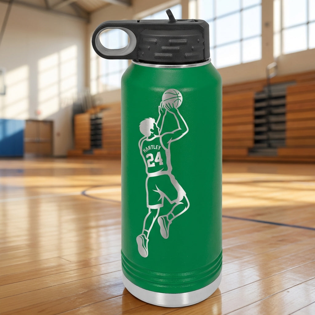 Personalized Basketball Player Gift Water Bottle - Custom Team Gift - Laser Engraved Durable Bottle - Custom Name & Number - View 6