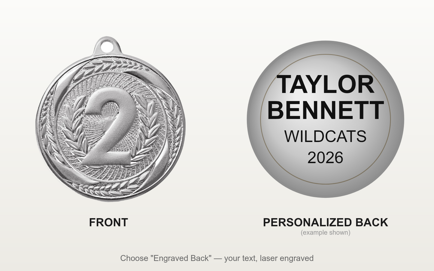 Personalized 2nd Place Medals with Neck Ribbon - Silver - Custom Engraved