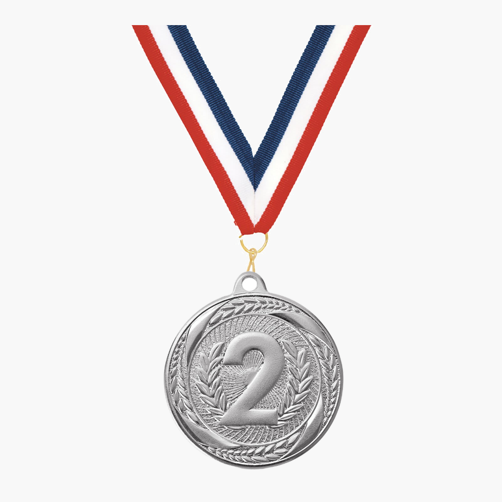 Personalized 2nd Place Medals with Neck Ribbon - Silver - Custom Engraved