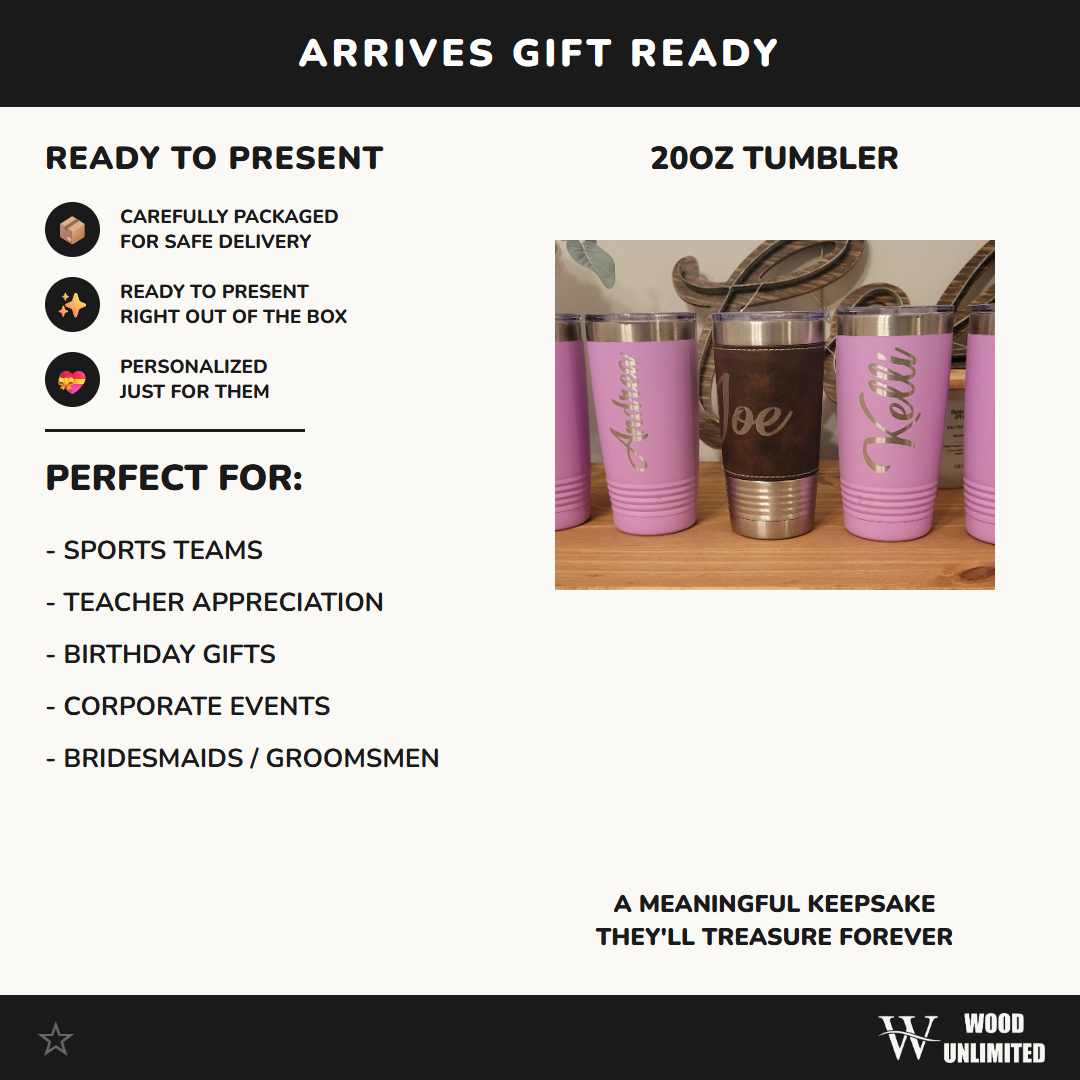 Personalized Leatherette Tumbler - Customized Engraved Insulated Tumbler, Engraved 20oz Insulated Tumbler