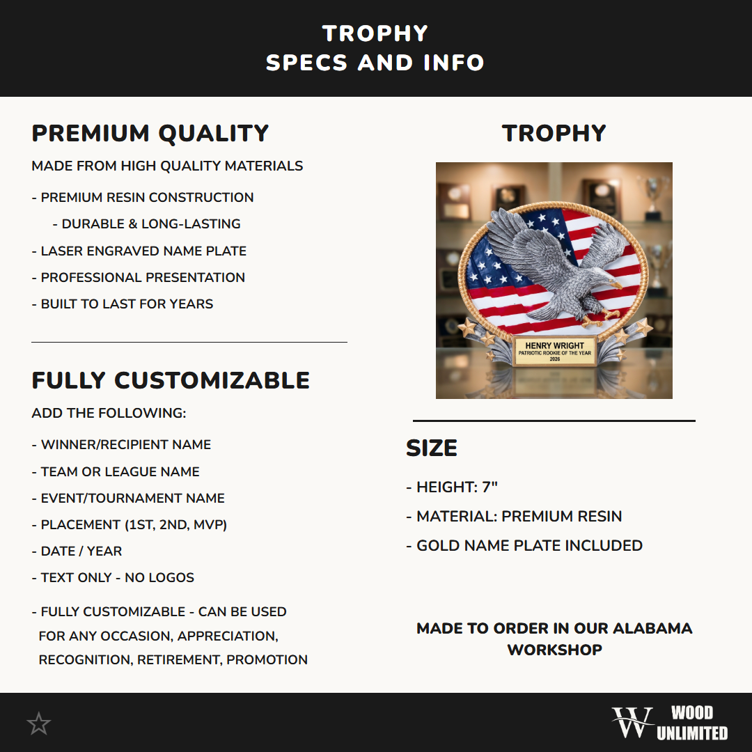 Eagle Award Trophy | Personalized | Custom Engraved | Achievement Gift | Team Banquet | Tournament Award | Recognition | Wood Unlimited