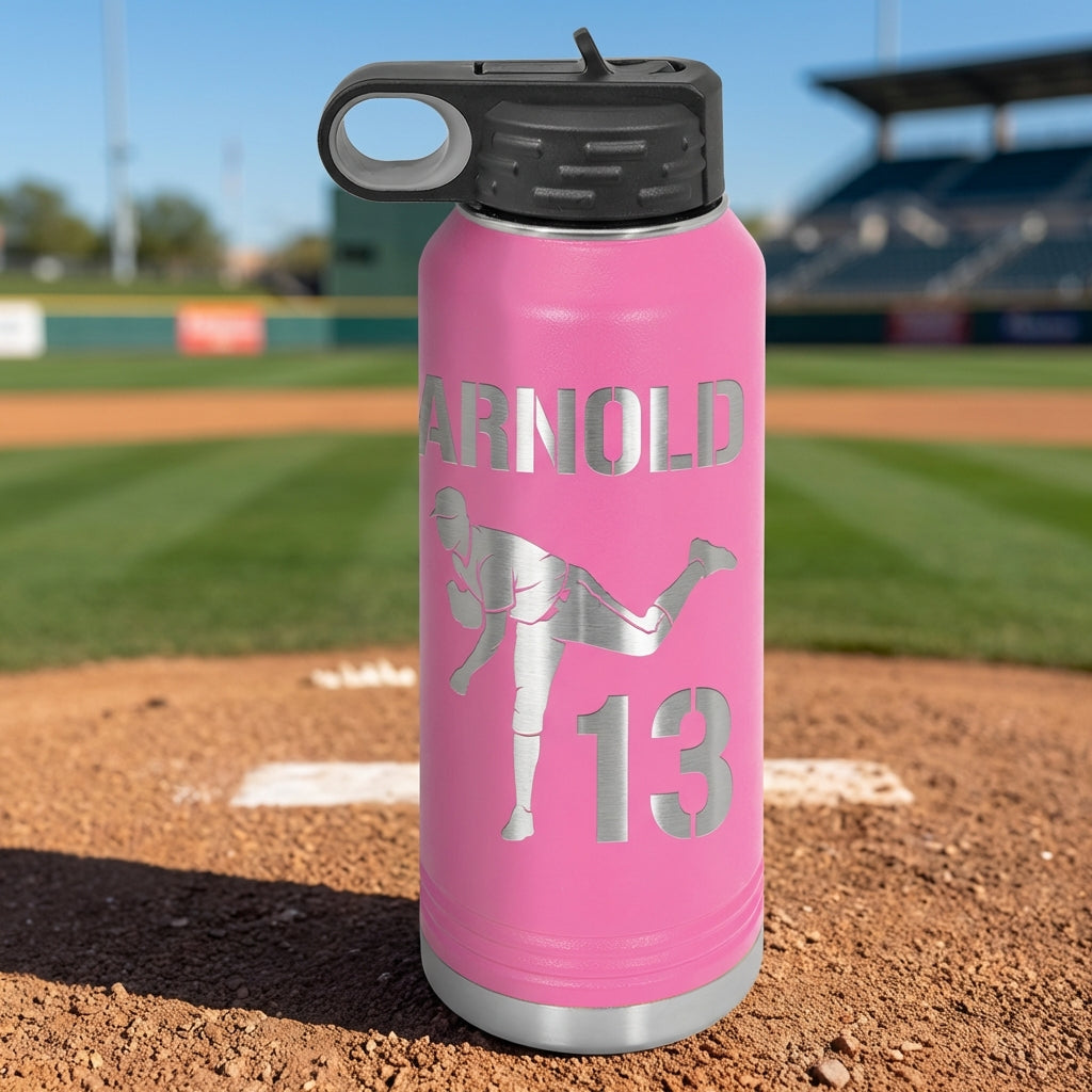Personalized Baseball Pitcher Water Bottle - Custom Player Gift - Laser Engraved Hydration Bottle - Durable Sports Drinkware - View 4