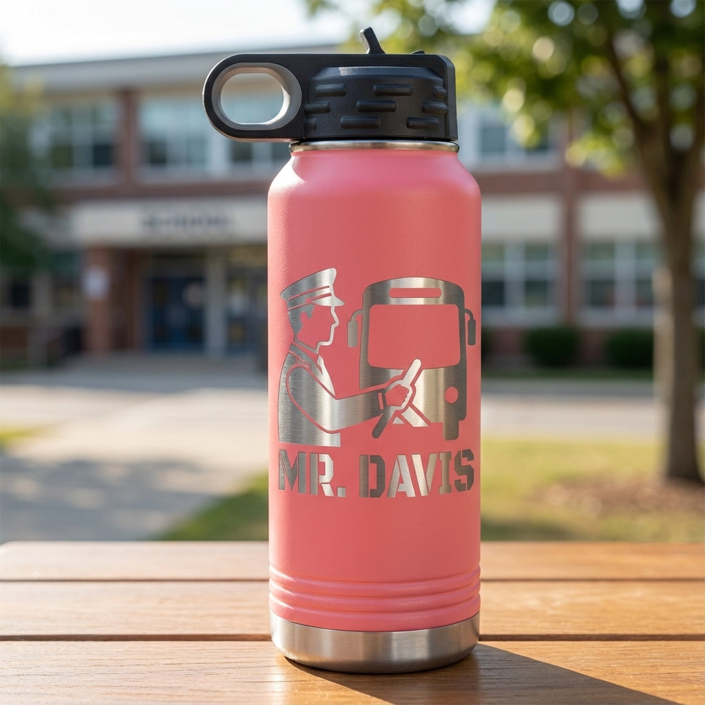 Personalized Bus Driver Gift Water Bottle, Thank You Gift, Appreciation Present, Custom Name Engraved 32oz Bottle, Durable Hydration - View 6