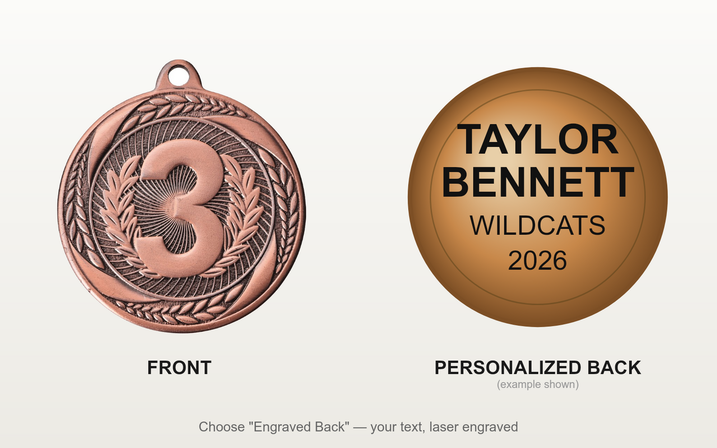 Personalized 3rd Place Medals with Neck Ribbon - Bronze - Custom Engraved