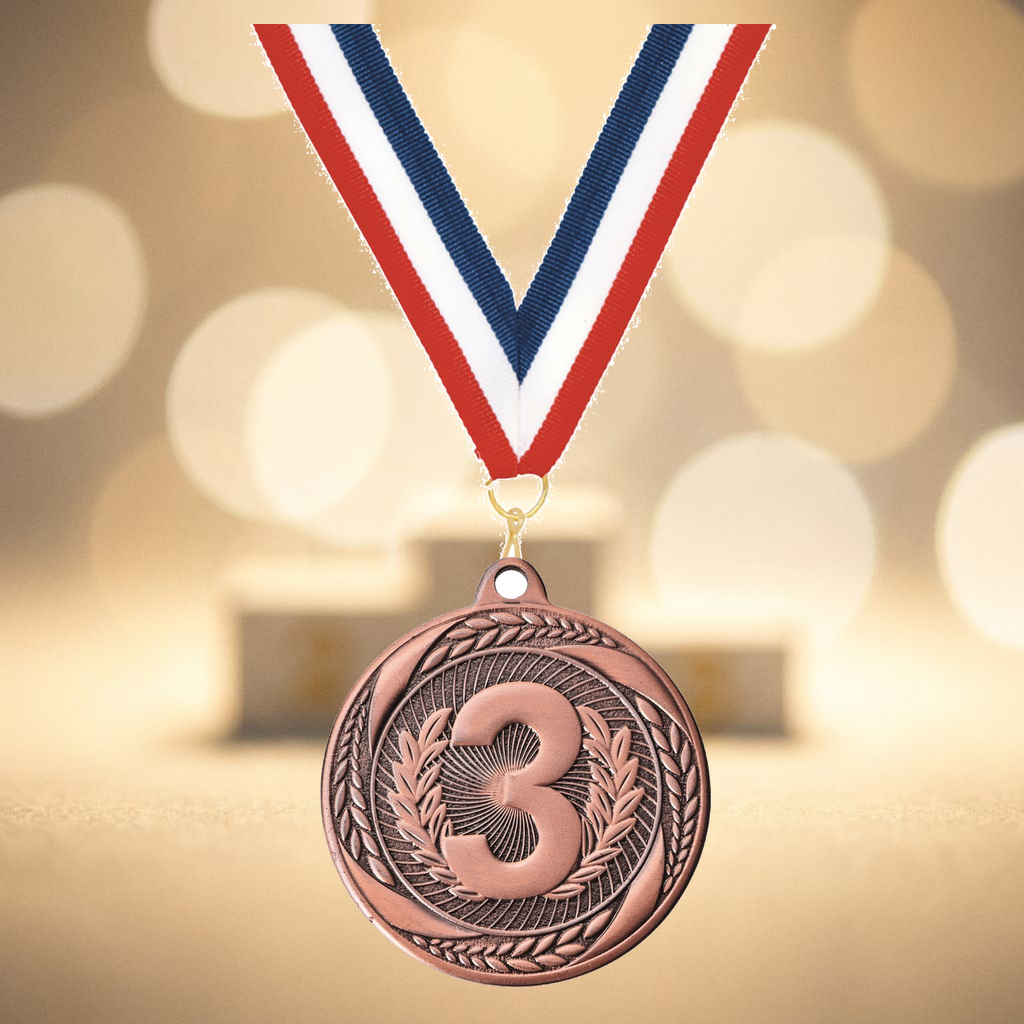 Personalized 3rd Place Medals with Neck Ribbon - Bronze - Custom Engraved