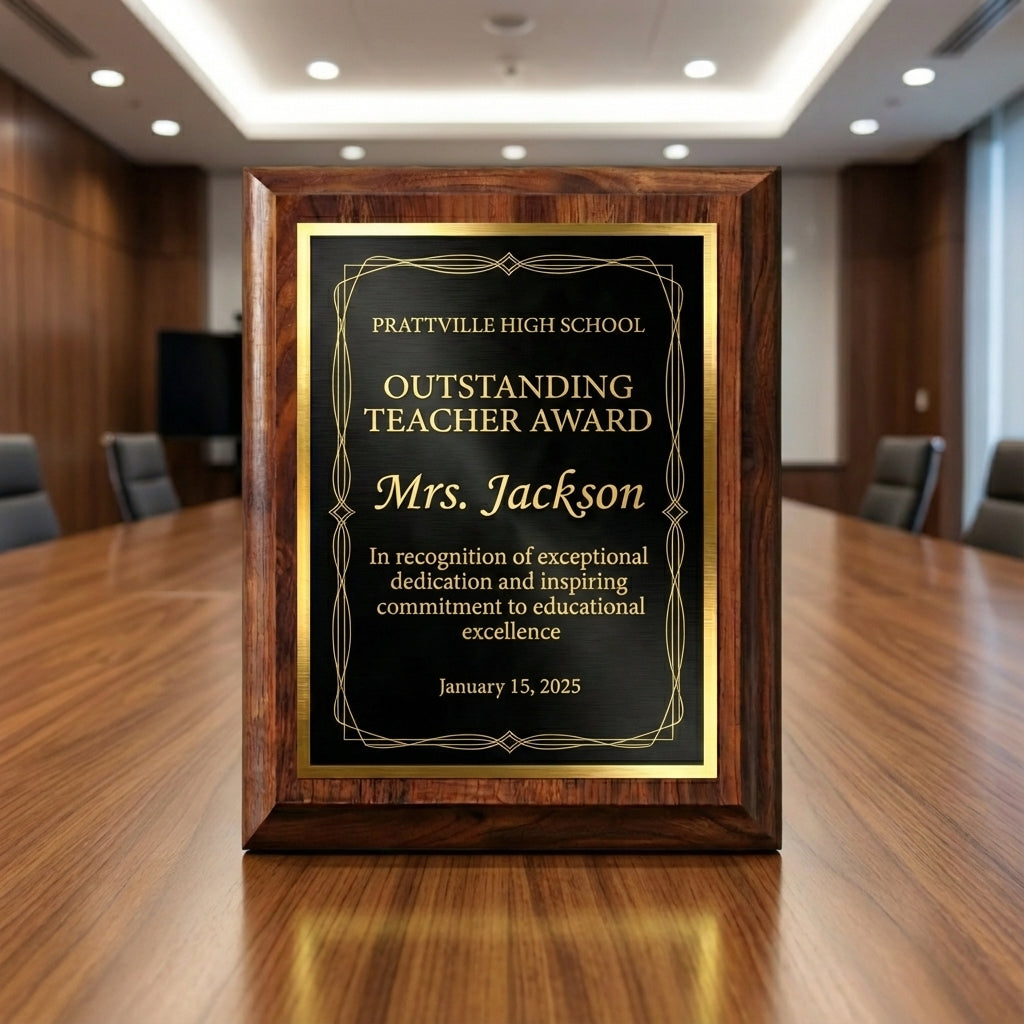 Personalized Teacher Award Plaque | Custom Engraved Wood Gift for Teacher Appreciation, Retirement, Thank You | End of Year Present - View 3