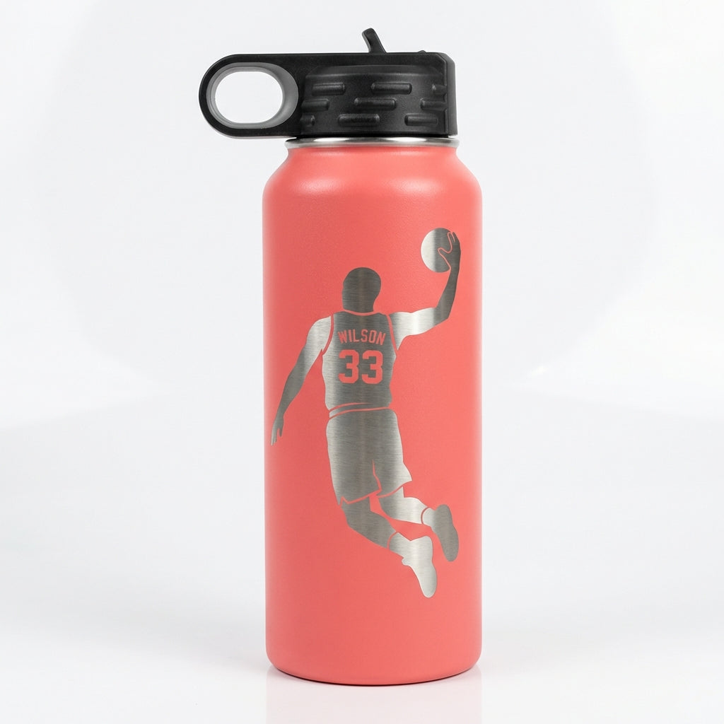 Personalized Basketball Player Water Bottle | Custom Team Gift | Laser Engraved Sports Bottle | Athlete Hydration | Name & Number - View 7