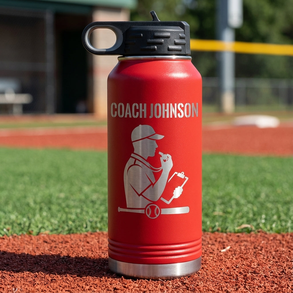 Personalized Baseball Coach Water Bottle Gift, Custom Engraved 32oz Sport Bottle, End of Season Team Appreciation, Durable Drinkware - View 2