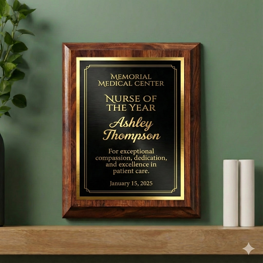 Personalized Nurse of the Year Award Plaque - Custom Engraved Wooden Recognition Gift - Nurse Appreciation & Graduation Present - View 2