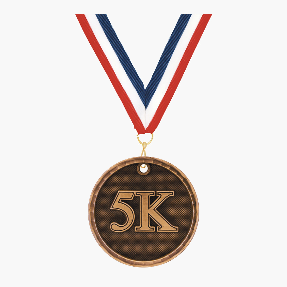 Personalized 5K Medals with Neck Ribbon - Gold Silver Bronze - Custom Engraved