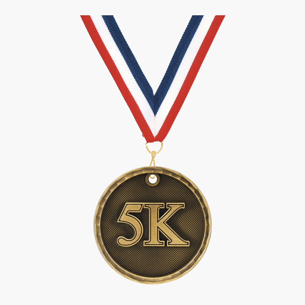 Personalized 5K Medals with Neck Ribbon - Gold Silver Bronze - Custom Engraved
