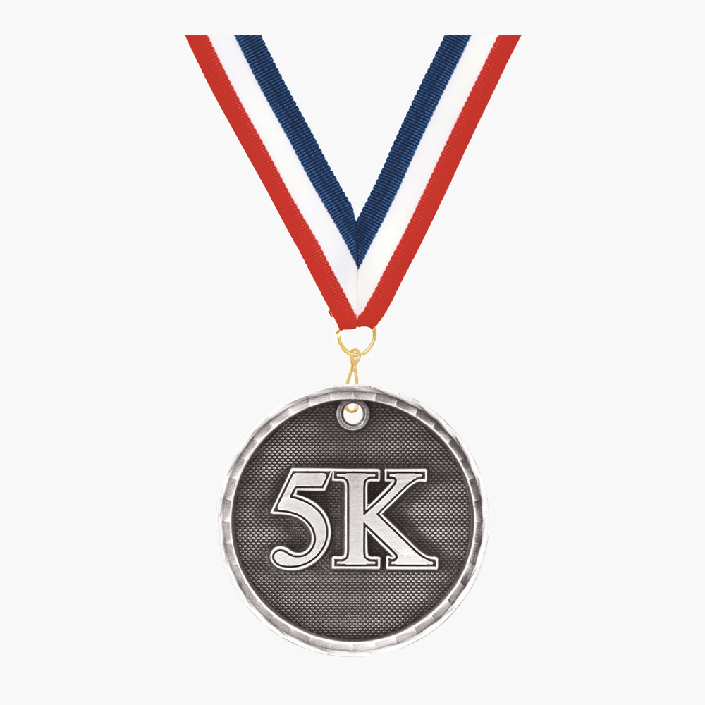 Personalized 5K Medals with Neck Ribbon - Gold Silver Bronze - Custom Engraved
