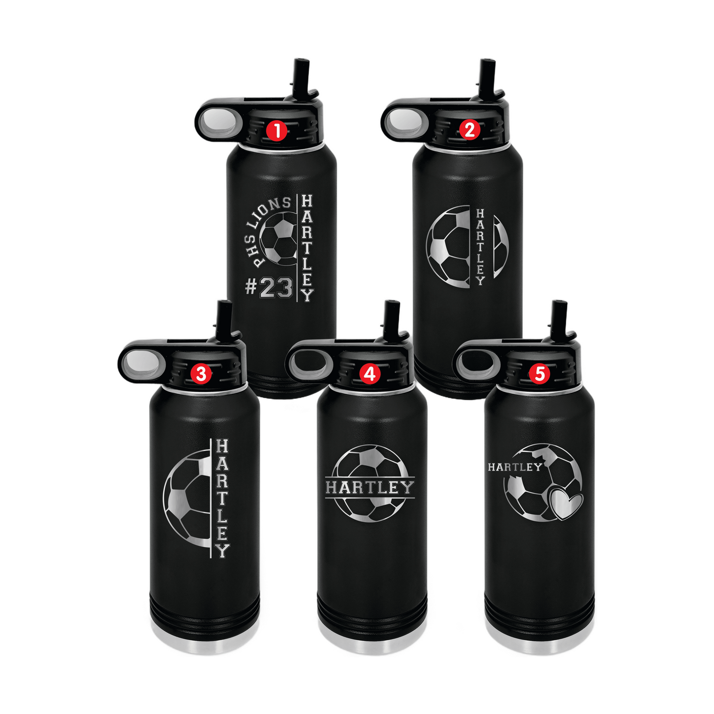 Personalized Soccer Water Bottles - Custom Engraved 32oz Stainless Steel Bottle for Soccer Players and Soccer Coaches