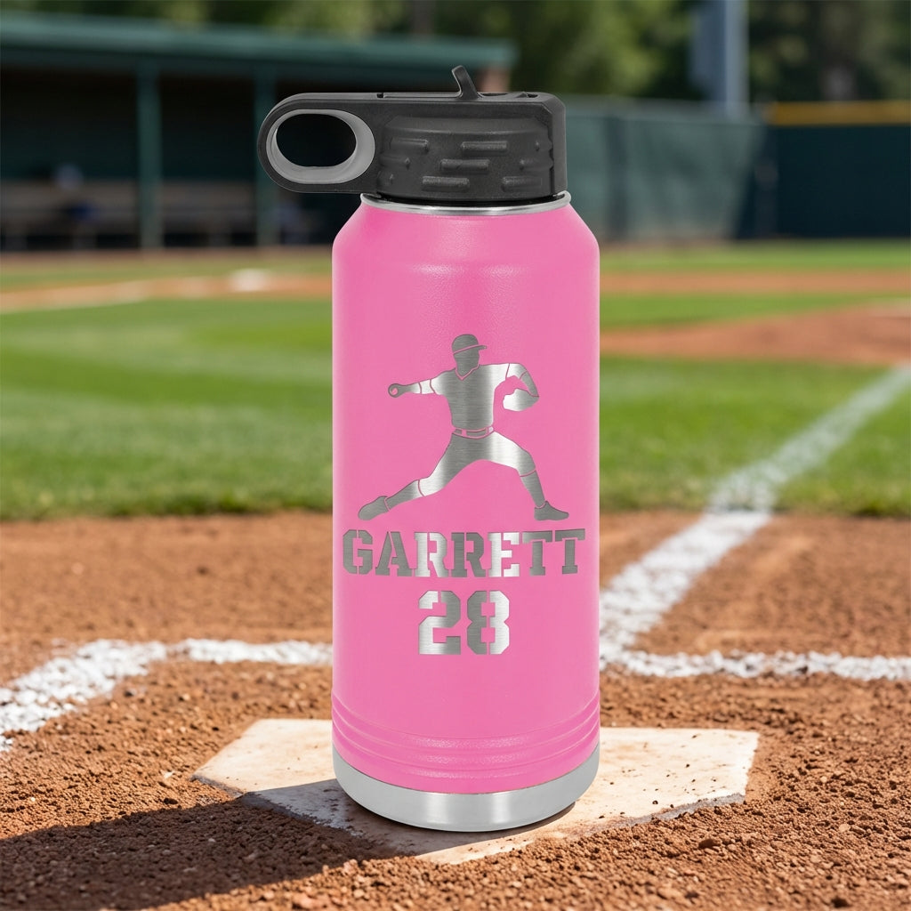 Personalized Baseball Player Water Bottle Gift - Custom Laser Engraved Pitcher Hydration Bottle - Team Coach Thank You End of Season Gift - View 4