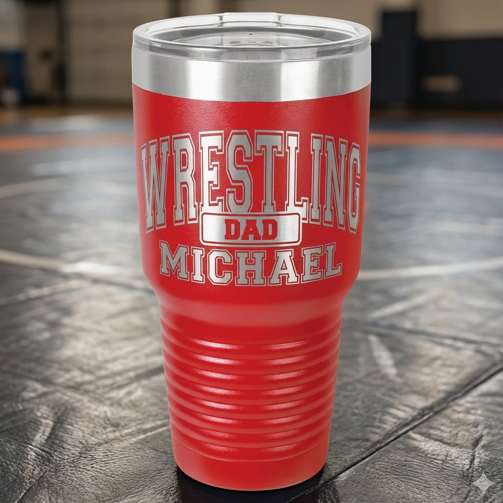 Personalized Wrestling Dad Tumbler Gift - Father's Day Birthday Christmas - Laser Engraved Durable Drinkware - Custom Name - View 1