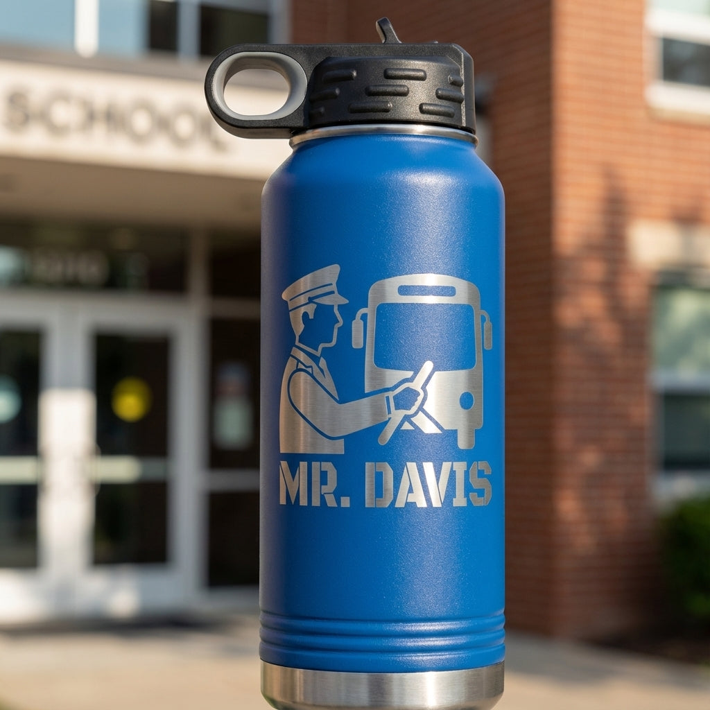 Personalized Bus Driver Gift Water Bottle, Thank You Gift, Appreciation Present, Custom Name Engraved 32oz Bottle, Durable Hydration - View 3