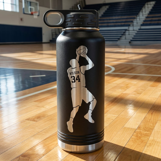 Personalized Basketball Player Water Bottle - Custom Engraved Sports Gift - Athlete Hydration - Team Appreciation Present - View 1