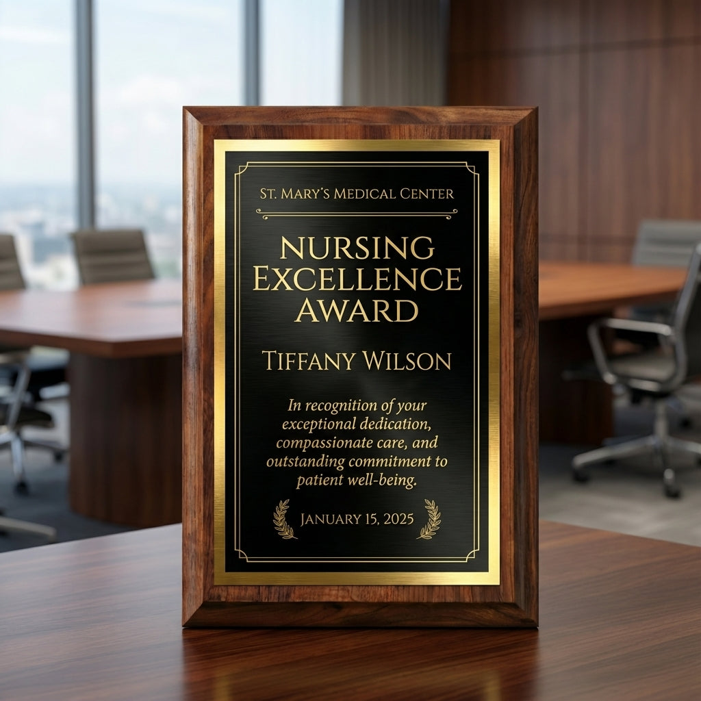 Personalized Nurse Award Plaque - Nursing Excellence Gift - Custom Laser Engraved Wood - Healthcare Appreciation Recognition - View 3