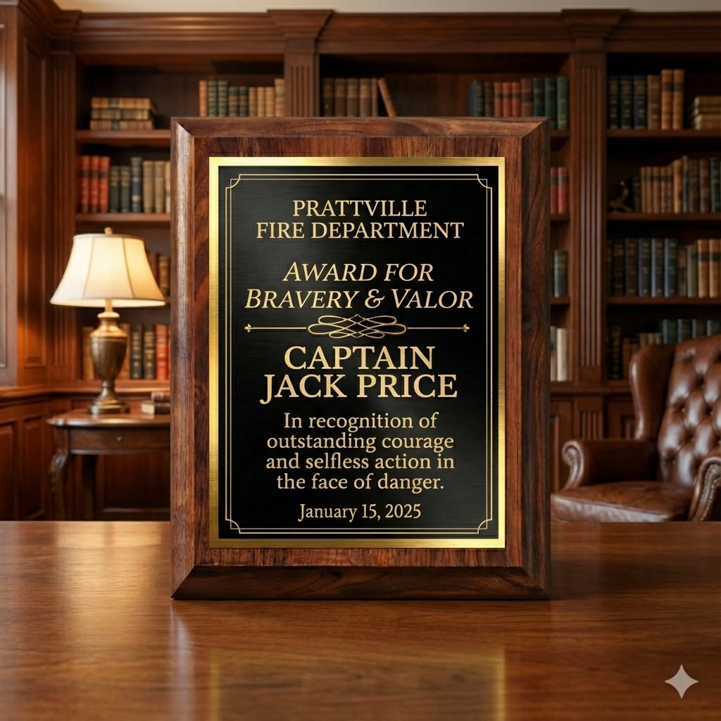 Personalized Firefighter Award Plaque - Custom Bravery Recognition Gift for Fireman Hero Captain - Laser Engraved Wood Sign - View 4