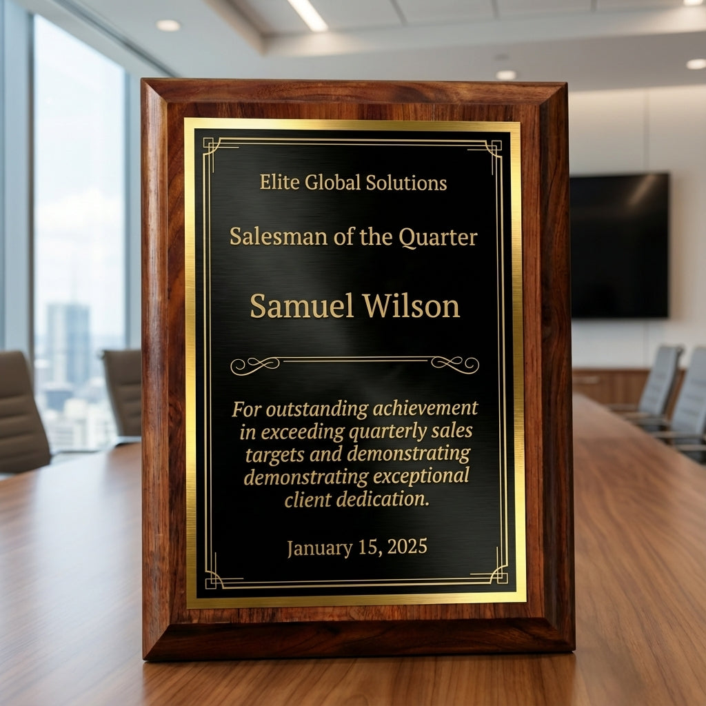 Personalized Salesman Gift Award Plaque - Employee Recognition - Quarter Award - Laser Engraved - Custom Name - View 3