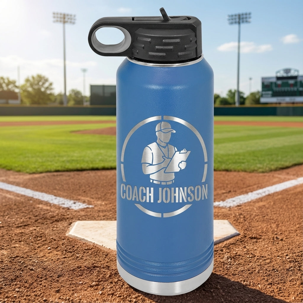 Personalized Baseball Coach Gift Water Bottle - Custom Engraved Team Thank You Present - Durable 32oz Hydration Bottle - View 3