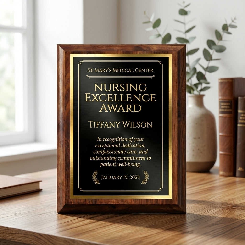 Personalized Nurse Award Plaque - Nursing Excellence Gift - Custom Laser Engraved Wood - Healthcare Appreciation Recognition - View 1