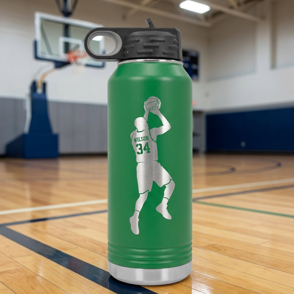 Personalized Basketball Player Water Bottle - Custom Engraved Sports Gift - Athlete Hydration - Team Appreciation Present - View 5