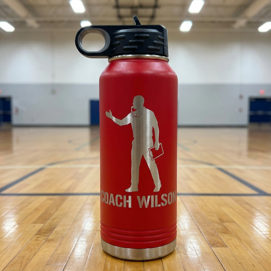 Personalized Basketball Coach Gift Water Bottle - End of Season Team Thank You - Laser Engraved - Custom Name - View 2