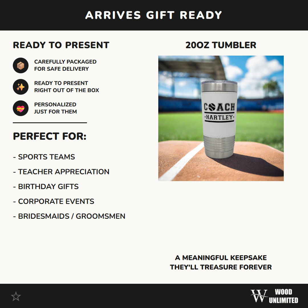 Personalized Baseball Tumbler! Insulated Leatherette Tumbler with Baseball Texture Gift For Coach! 20oz Baseball Coach Gift!