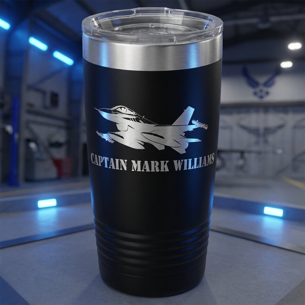 F16 Air Force Pilot Tumbler Gift - Personalized Military Veteran Retirement - Laser Engraved Custom Name - View 6