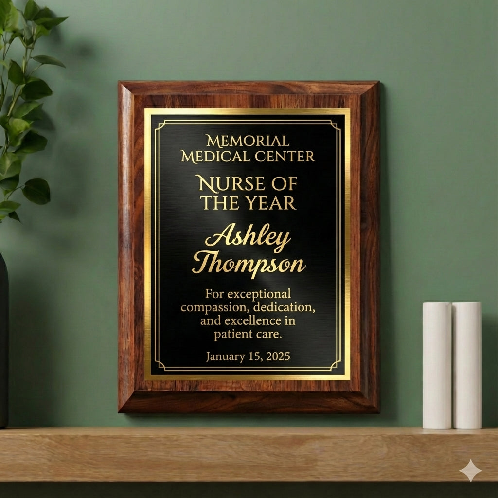 Personalized Nurse of the Year Award Plaque - Custom Engraved Wooden Recognition Gift - Nurse Appreciation & Graduation Present - View 1