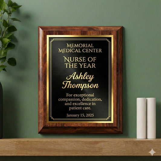 Personalized Nurse of the Year Award Plaque - Custom Engraved Wooden Recognition Gift - Nurse Appreciation & Graduation Present - View 1