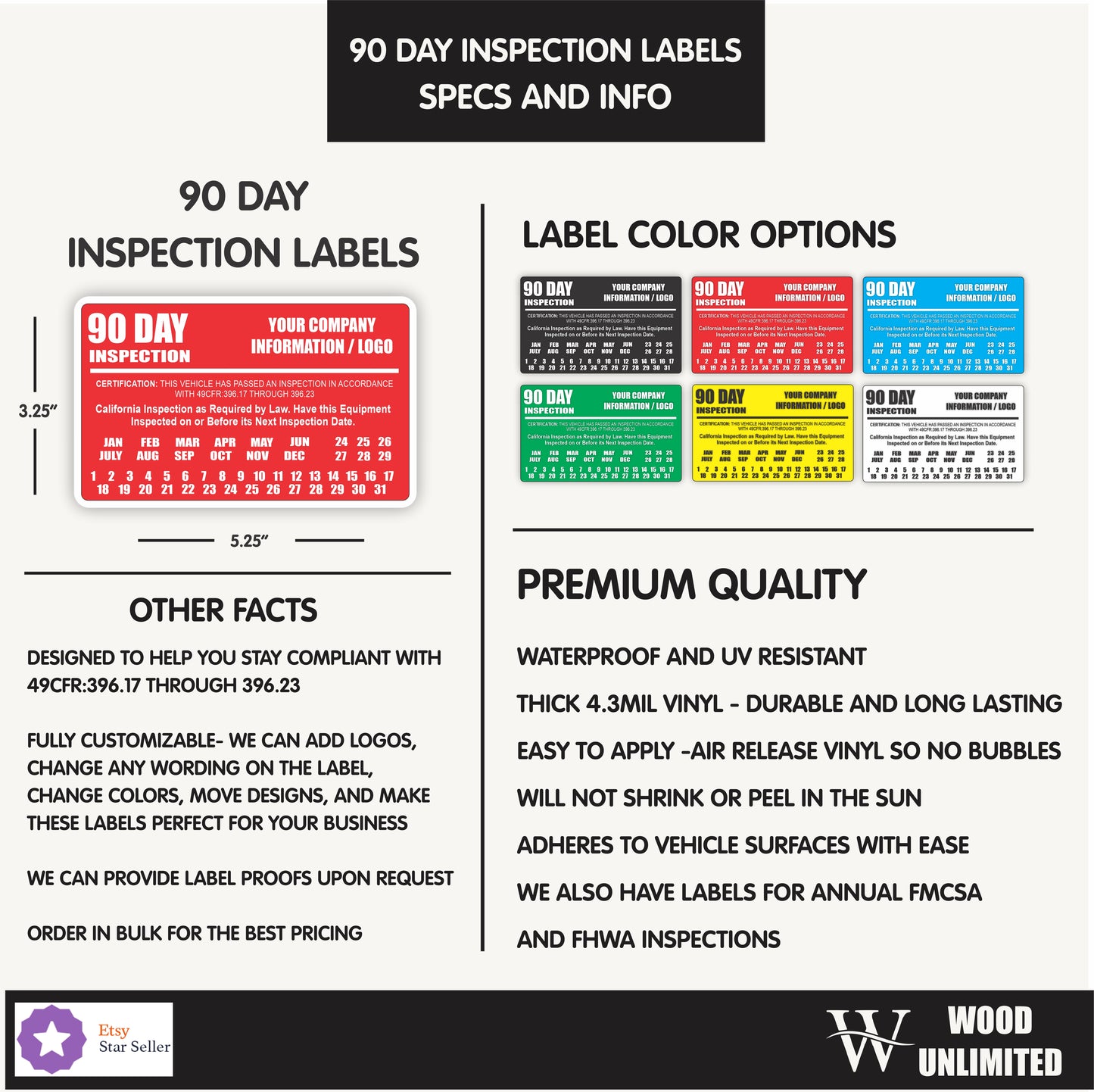 California 90 Day Inspection Labels for BIT / DOT Inspection Decals