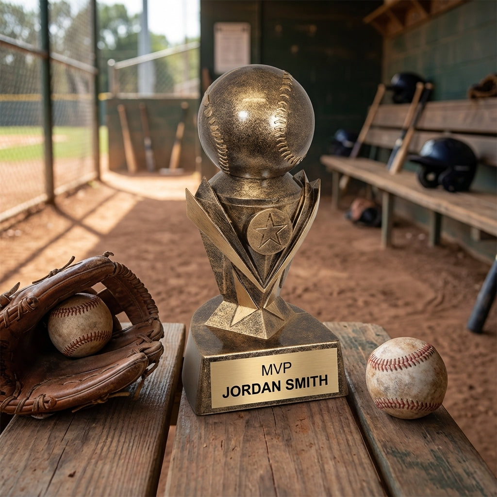 Personalized Baseball/Softball Trophy 7"/8.75" - Custom Engraved ASTRO AWARD for Team, Coach & MVP Awards - View 3