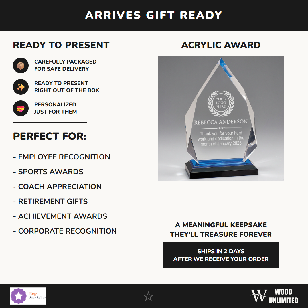 Personalized Employee Recognition Award - Custom Logo Engraved Acrylic Plaque - Corporate Appreciation Gift - Staff Milest...