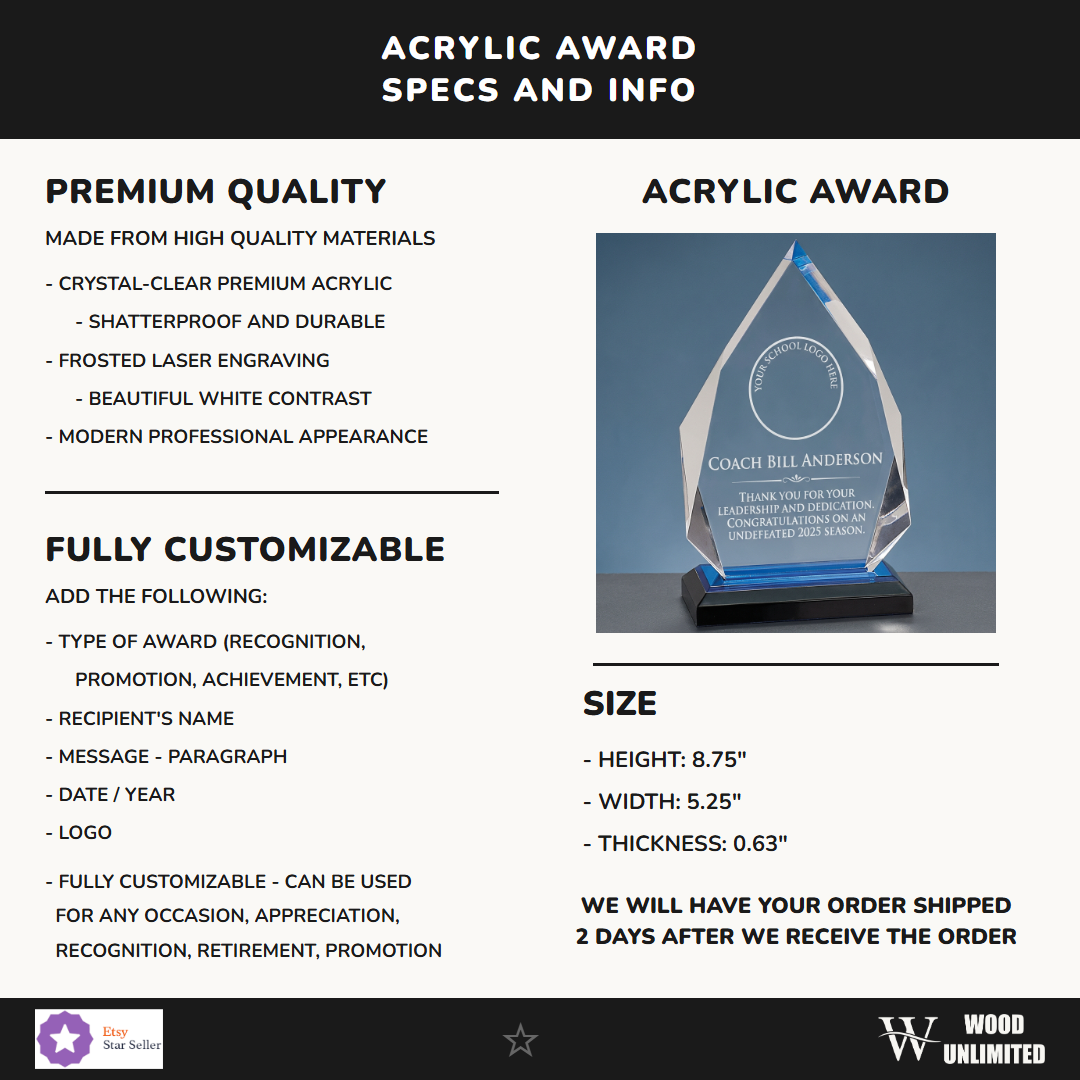 Personalized Employee Service Award | Custom Engraved Acrylic Plaque | Corporate Recognition Gift | 25 Year Work Anniversa...