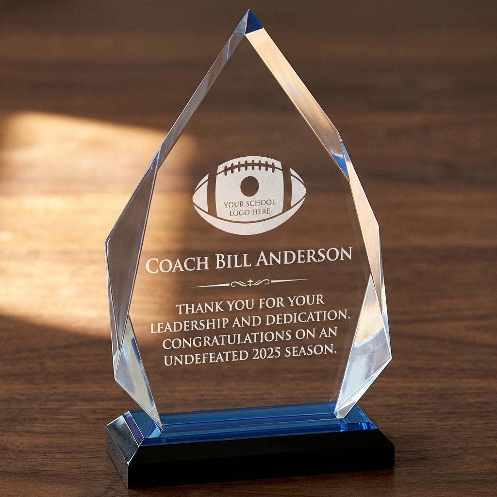 Personalized Football Coach Gift - Laser Engraved Acrylic Award - Team Recognition - End of Season Thank You - Custom Name - View 2