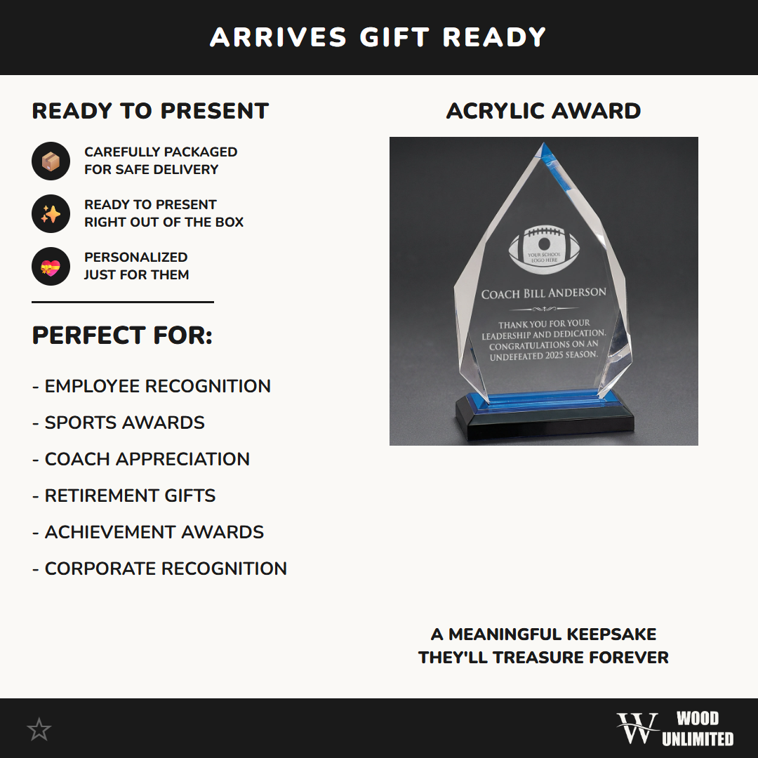 Personalized Football Coach Gift - Laser Engraved Acrylic Award - Team Recognition - End of Season Thank You - Custom Name