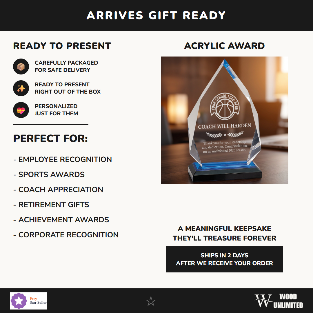 Personalized Basketball Coach Gift Acrylic Award - Team Recognition End of Season - Laser Engraved Durable - Custom Name -...