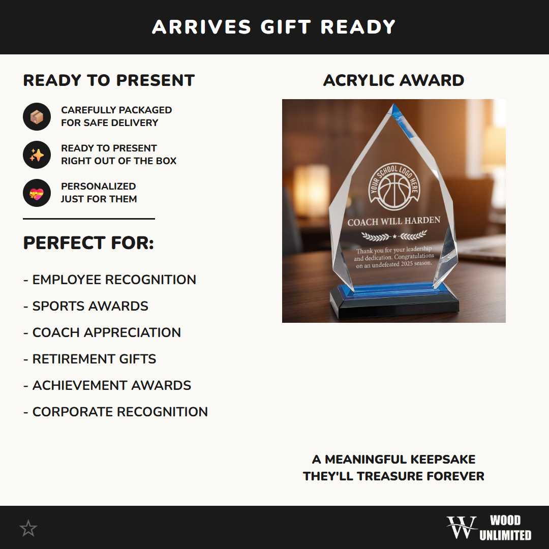 Personalized Basketball Coach Gift Acrylic Award - Team Recognition End of Season - Laser Engraved Durable - Custom Name