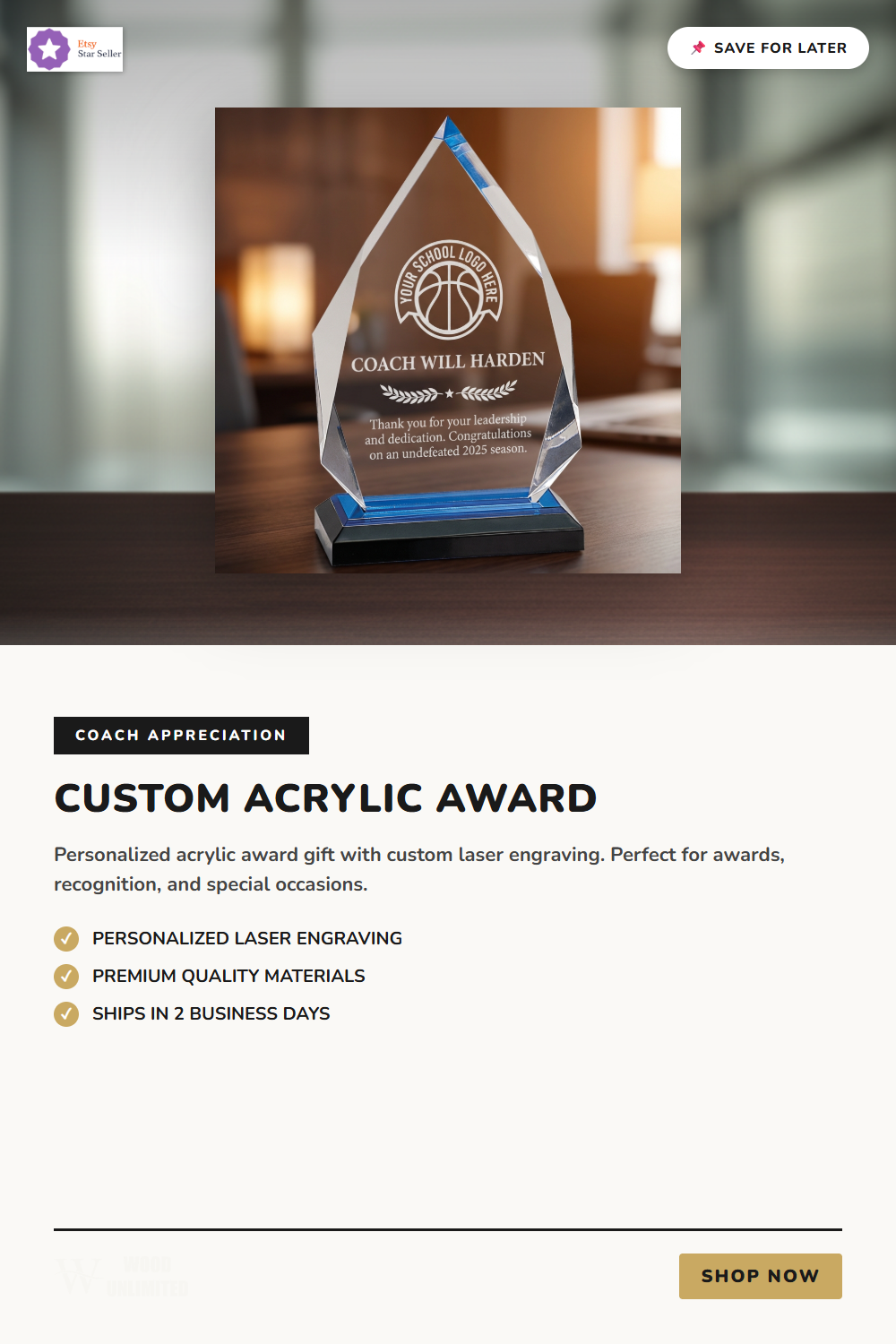 Personalized Basketball Coach Gift Acrylic Award - Team Recognition End of Season - Laser Engraved Durable - Custom Name -...