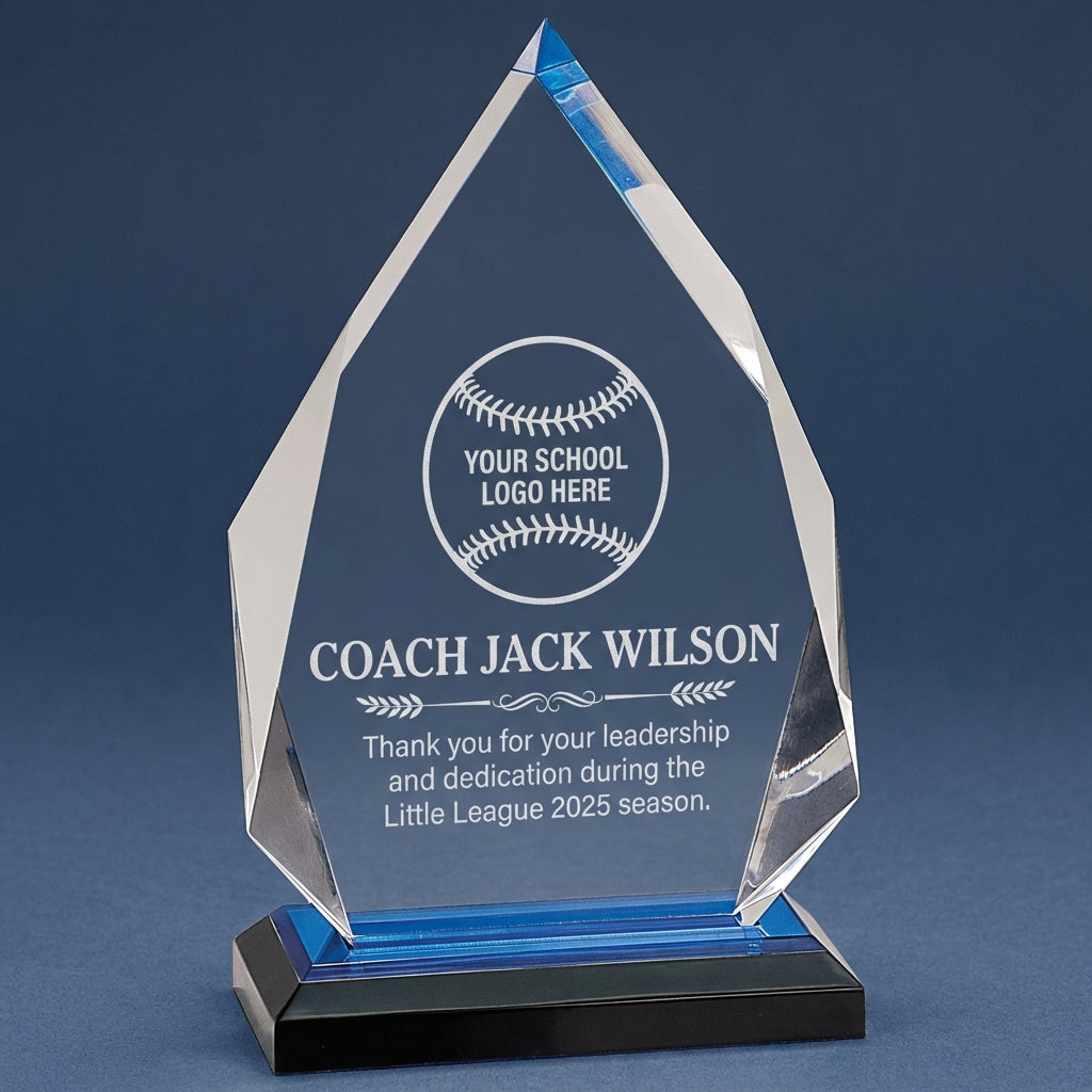 Personalized Baseball Coach Gift Laser Engraved Acrylic Award - Little League Thank You - Custom Team Logo & Name - Durable Keepsake - View 1
