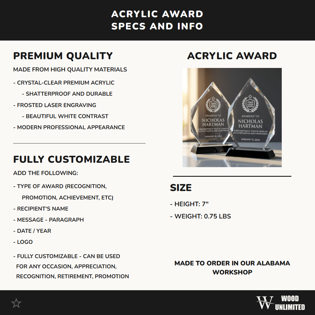 Personalized Employee Service Award | Custom Engraved Acrylic Plaque | Corporate Recognition Gift | 25 Year Work Anniversary Thank You