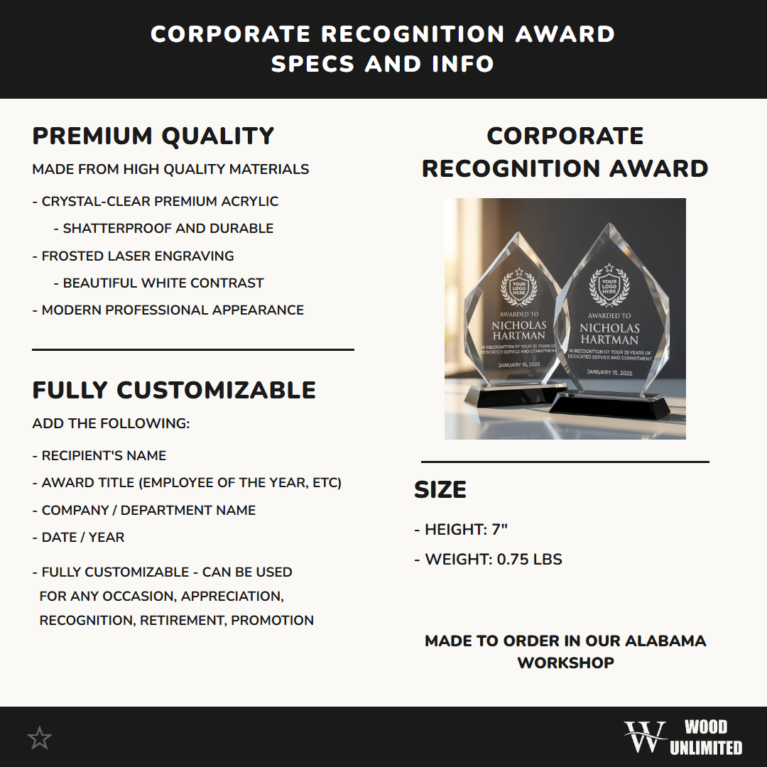 Personalized Employee Service Award | Custom Engraved Acrylic Plaque | Corporate Recognition Gift | 25 Year Work Anniversary Thank You